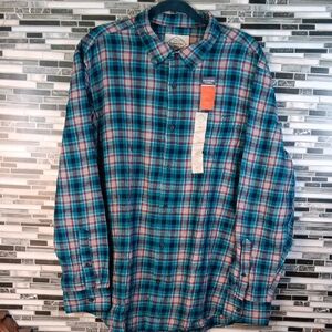 St. John's Bay Teal & Red Plaid Button Down Shirt XL NWT Flannel Longsleeve Soft